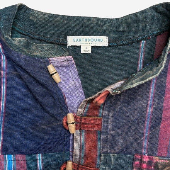 Earthbound Trading Overdyed Patchwork Toggle Henley Cotton Pullover Mens Size L - Picture 11 of 14